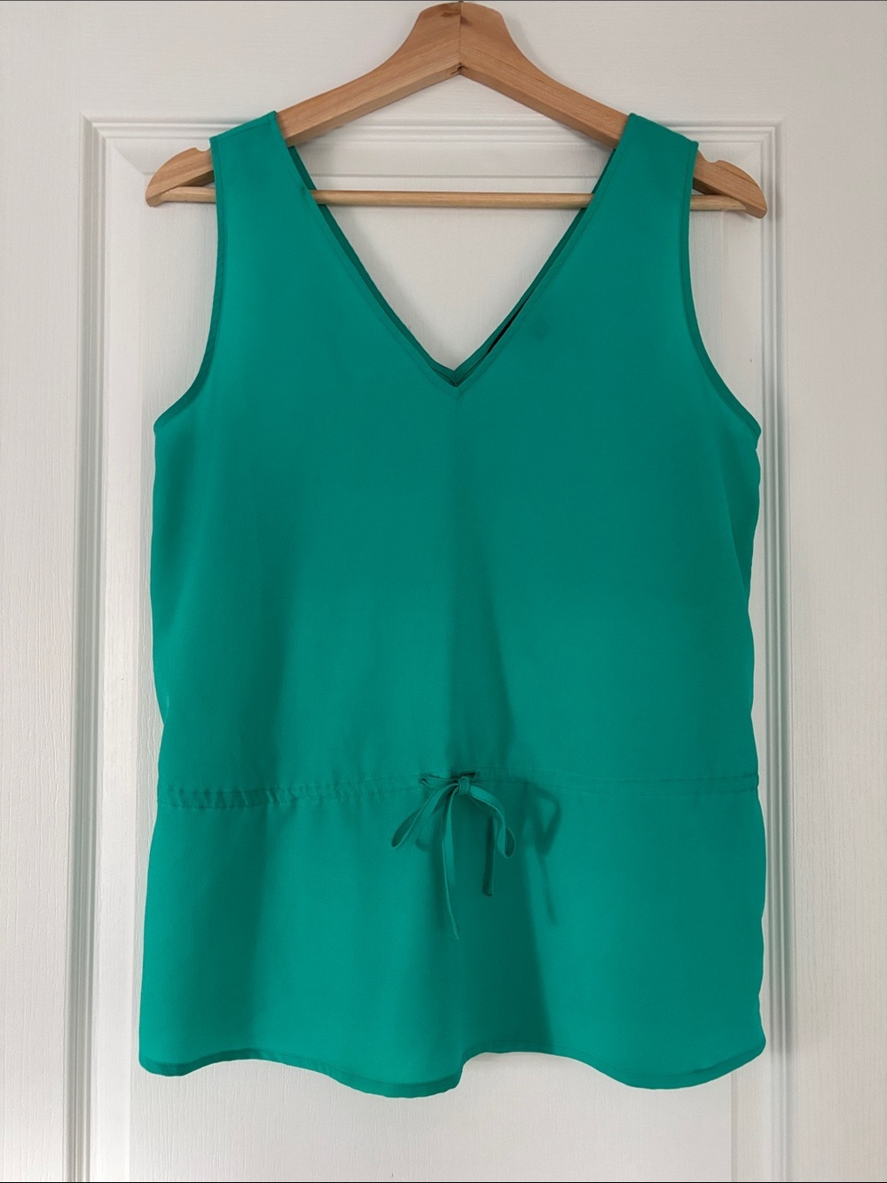Banana Republic Light Green V-Neck Drawstring Tank Blouse